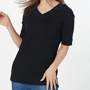 Isaac Mizrahi Live! Rounded V-Neck w/Thick Band Inset Knit Top size 1X